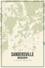 Retro US city map of Sandersville, Mississippi. Vintage street map.