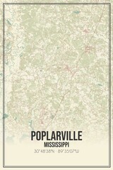 Retro US city map of Poplarville, Mississippi. Vintage street map.