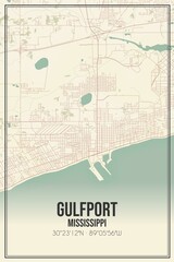 Retro US city map of Gulfport, Mississippi. Vintage street map.