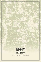 Retro US city map of Neely, Mississippi. Vintage street map.