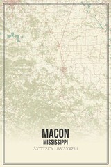 Retro US city map of Macon, Mississippi. Vintage street map.