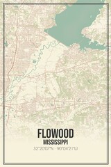 Fototapeta premium Retro US city map of Flowood, Mississippi. Vintage street map.