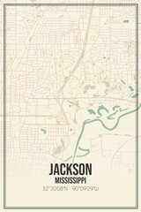 Retro US city map of Jackson, Mississippi. Vintage street map. - obrazy, fototapety, plakaty