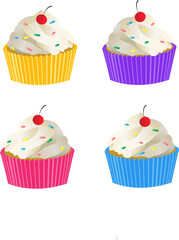 Vector cupcakes with sprinkles icon set on isolated white background