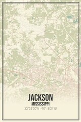 Retro US city map of Jackson, Mississippi. Vintage street map.
