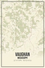 Retro US city map of Vaughan, Mississippi. Vintage street map.
