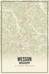 Retro US city map of Wesson, Mississippi. Vintage street map.