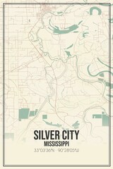 Retro US city map of Silver City, Mississippi. Vintage street map.