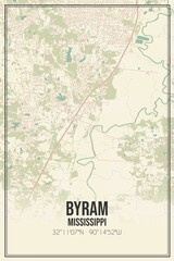 Retro US city map of Byram, Mississippi. Vintage street map.