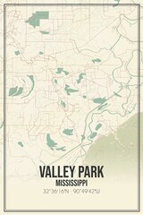 Retro US city map of Valley Park, Mississippi. Vintage street map.