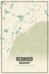 Retro US city map of Redwood, Mississippi. Vintage street map.
