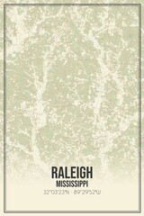 Retro US city map of Raleigh, Mississippi. Vintage street map.