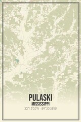 Retro US city map of Pulaski, Mississippi. Vintage street map.