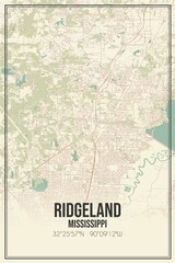 Retro US city map of Ridgeland, Mississippi. Vintage street map.