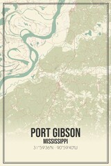 Retro US city map of Port Gibson, Mississippi. Vintage street map.