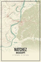Retro US city map of Natchez, Mississippi. Vintage street map.