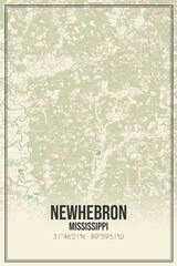 Retro US city map of Newhebron, Mississippi. Vintage street map.