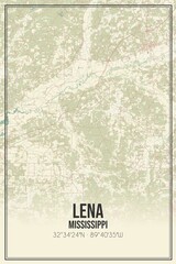 Retro US city map of Lena, Mississippi. Vintage street map.