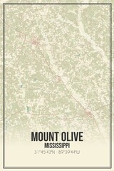 Retro US city map of Mount Olive, Mississippi. Vintage street map.