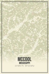 Retro US city map of McCool, Mississippi. Vintage street map.