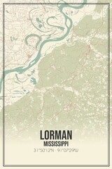 Retro US city map of Lorman, Mississippi. Vintage street map.