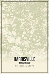 Retro US city map of Harrisville, Mississippi. Vintage street map.