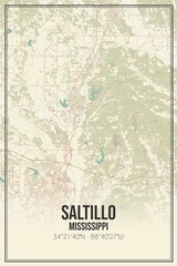 Retro US city map of Saltillo, Mississippi. Vintage street map.