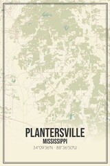 Retro US city map of Plantersville, Mississippi. Vintage street map.