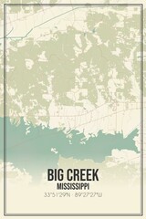 Retro US city map of Big Creek, Mississippi. Vintage street map.