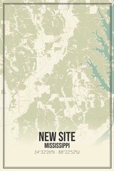 Retro US city map of New Site, Mississippi. Vintage street map.