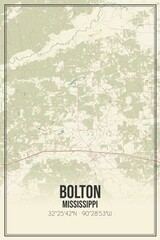 Retro US city map of Bolton, Mississippi. Vintage street map.