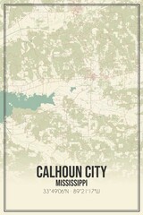 Retro US city map of Calhoun City, Mississippi. Vintage street map.