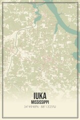 Retro US city map of Iuka, Mississippi. Vintage street map.