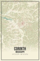 Retro US city map of Corinth, Mississippi. Vintage street map.