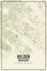 Retro US city map of Belden, Mississippi. Vintage street map.