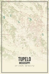 Retro US city map of Tupelo, Mississippi. Vintage street map.