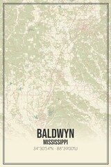 Retro US city map of Baldwyn, Mississippi. Vintage street map.