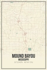 Retro US city map of Mound Bayou, Mississippi. Vintage street map.