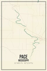 Retro US city map of Pace, Mississippi. Vintage street map.