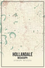 Retro US city map of Hollandale, Mississippi. Vintage street map.
