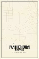 Retro US city map of Panther Burn, Mississippi. Vintage street map.