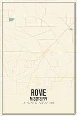 Retro US city map of Rome, Mississippi. Vintage street map.