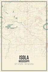 Obraz premium Retro US city map of Isola, Mississippi. Vintage street map.