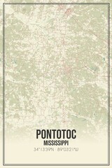 Retro US city map of Pontotoc, Mississippi. Vintage street map.