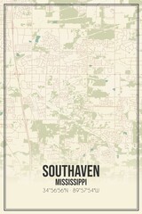 Retro US city map of Southaven, Mississippi. Vintage street map.