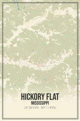 Retro US city map of Hickory Flat, Mississippi. Vintage street map.