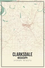 Fototapeta na wymiar Retro US city map of Clarksdale, Mississippi. Vintage street map.