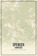 Retro US city map of Spencer, Tennessee. Vintage street map.