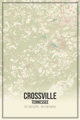 Retro US city map of Crossville, Tennessee. Vintage street map.