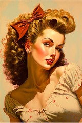 Vintage portrait of a woman with hair, fictional person